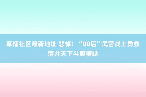 草榴社区最新地址 悲悼！“00后”武警战士勇救落井天下斗胆糟跶