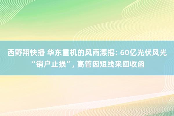 西野翔快播 华东重机的风雨漂摇: 60亿光伏风光“销户止损”, 高管因短线来回收函