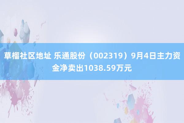 草榴社区地址 乐通股份（002319）9月4日主力资金净卖出1038.59万元